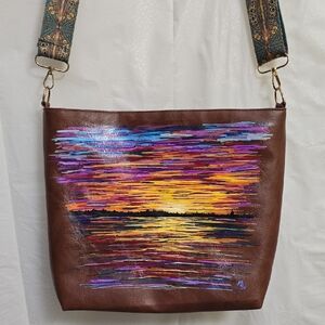 Original Custom Hand Painted Purse 10x12 "Sunrise Over The Potomac" Handmade